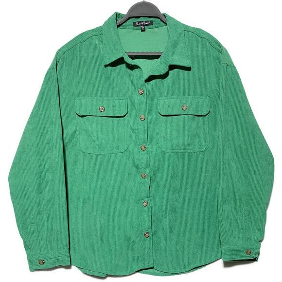 Velvet Heart Button Up Top Women's XL Green Corduroy Long Sleeves - Picture 1 of 7